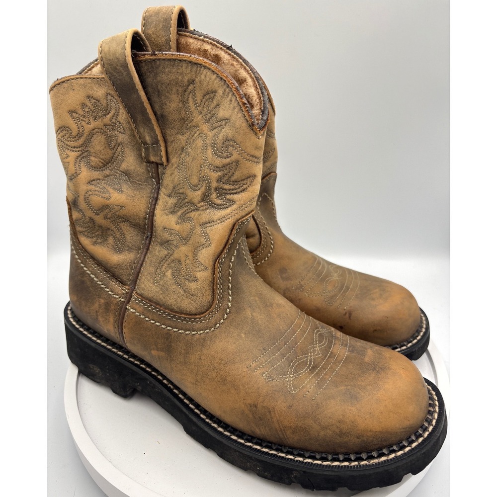 Ariat Fatebaby Western Boots 9.5B Brown Leather Embroidered Workwear Rustic
